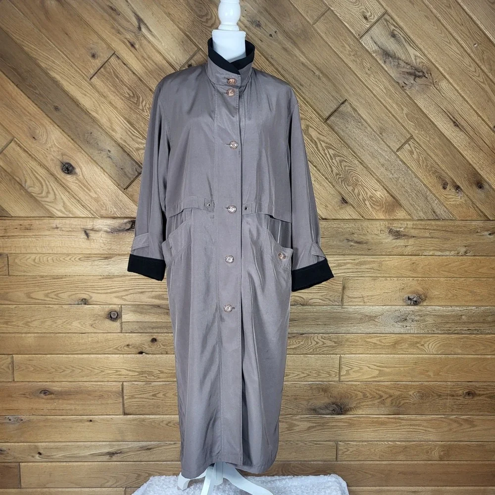 Vintage Y2K Utex Design Trench Coat Womens 8 Longline Duster Taupe Black